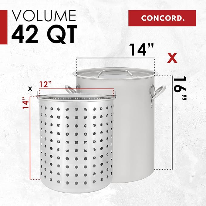 CONCORD 42 QT Stainless Steel Stock Pot w/Basket. Heavy Kettle. Cookware for Boiling (42) - Image 4