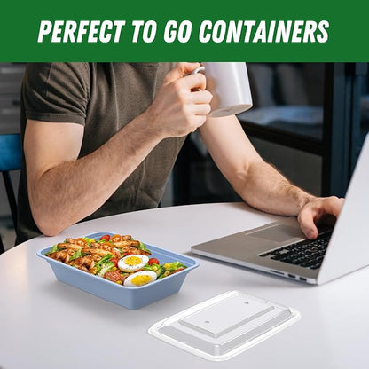 50 Pack (100-Piece) 32 oz Meal Prep Containers Reusable with Easy Open Lids, Sturdy Leakproof Food Safe, Microwave Freezer Dishwasher Safe, To Go Take Out Plastic Food Storage Pans with Lids, Blue - Image 7