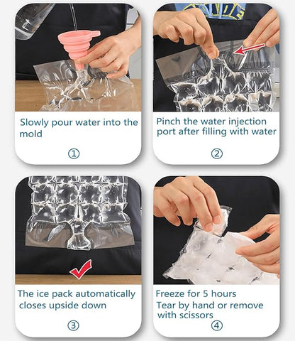 NACOLUS Disposable Ice Cube Trays for Freezer Ball Ice Cube Mold Ice Maker Bags with Silicone Funnel BPA-Free 50 PCS