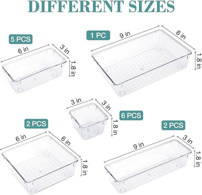 StorMiracle 16 PCS Drawer Organizer Set, 5 Varied Size Bathroom and kitchen Drawer cabinet organizer Trays, Clear Storage Bins for Makeup, Jewelry, Utensils and Gadgets - Image 2