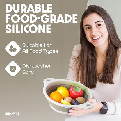 Gevoli Collapsible Colanders (3 Pack Set) Food Strainers with Over-Sink Water Draining Base for Pasta Fruits and Vegetables, White/Beige (3 Sizes, 3QT, 4QT and 5 Quart) - Image 6
