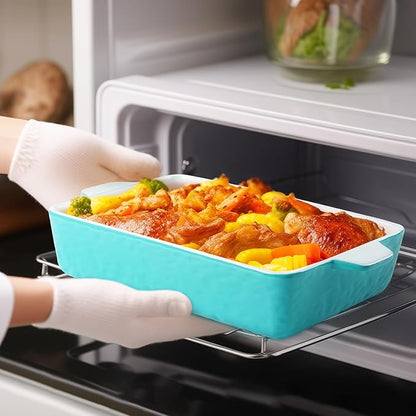 Casserole Dishes for Oven, Ceramic Baking Dishes, Lasagna Pan with Handles, Porcelain Baking Pan Deep, Bakeware for Baking, Cooking, Wedding Gift, Set of 3 (11.6" x 7.8", Aquamarine) - Image 5