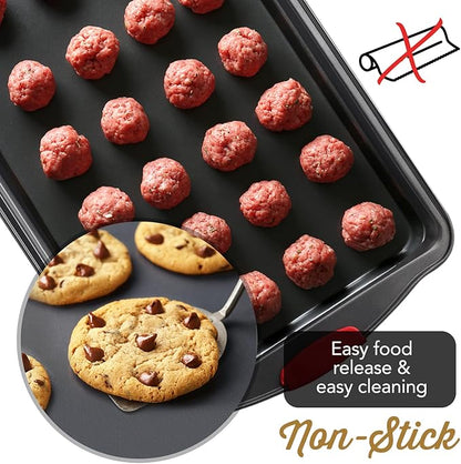 Baking Sheet Set, 2-Piece Large Cookie Sheet Set with Silicone Handles, Steel Baking Pan, Baking Sheets for Oven, BPA Free Nonstick Set, Half Sheet Pans, Black Baking Tray - Image 4