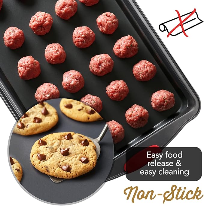 Baking Sheet Set, 2-Piece Cookie Sheet Set with Silicone Handles, Steel Baking Pan, Durable Baking Sheets for Oven, BPA Free Cookie Sheets for Baking Nonstick Set, Premium Sheet Pan, Black Baking Tray - Image 8