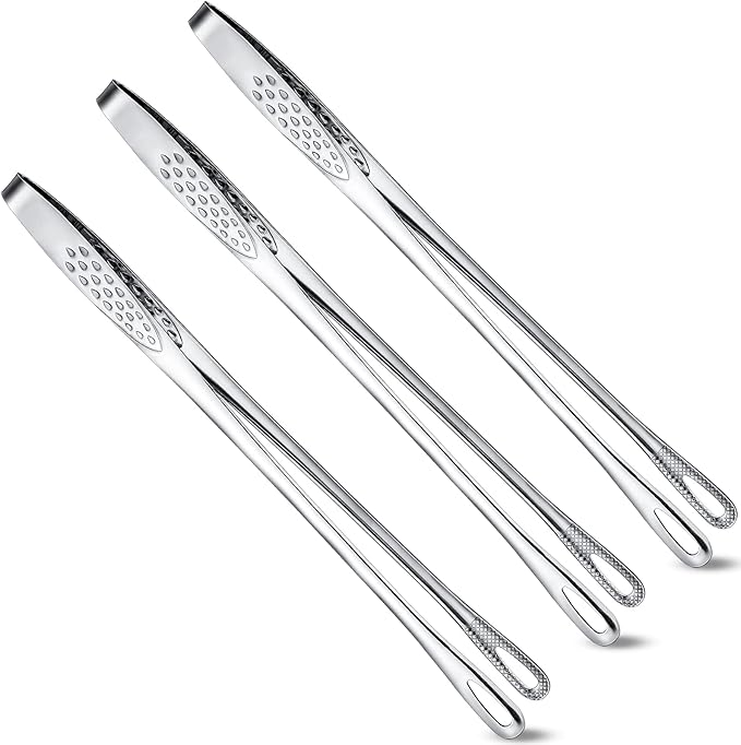 Geiserailie 3 Pcs 11 Inches Korean BBQ Tongs Stainless Steel Kitchen Tweezers Grill for Cooking Hot Pot Food Yakiniku Clamp Tool for Salad, Fish, Steak, Barbecue, Buffet, Meat by Geiserailie