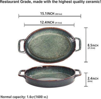 12" x 8" Porcelain Oval Casserole Dishes - Baking Dish for Oven, 1.6 QT Ceramic Lasagna Pans, Oven Safe Bakeware for Kitchen Cooking, Cake, Banquet and Dinner