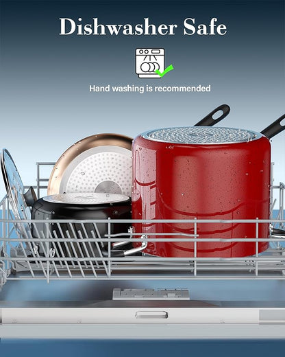 Cook N Home Nonstick Stockpot with Lid 8-Quarts, Professional Cooking Soup Pot, Canning Cookware, Marble Red - Image 7