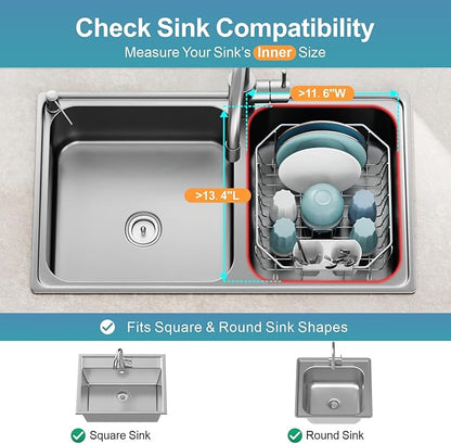 GSlife Small in Sink Dish Drying Rack - Stainless Steel Compact Dish Drainer for RV Kitchen Apartment Sink, Rust Resistant Inside Sink Rack, 1–2 Person Households, 11.6" W x 13.4" L, Silver - Image 2