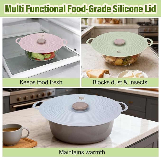Silicone Lids for Bowl 3 Pack, Microwave Splatter Cover with 3 Sizes Reusable Heat Resistant Lids Fits Bowls, Plates, Pots, Pans, Skillets, Stove Top, Oven, Fridge Dishwasher Safe - Image 7