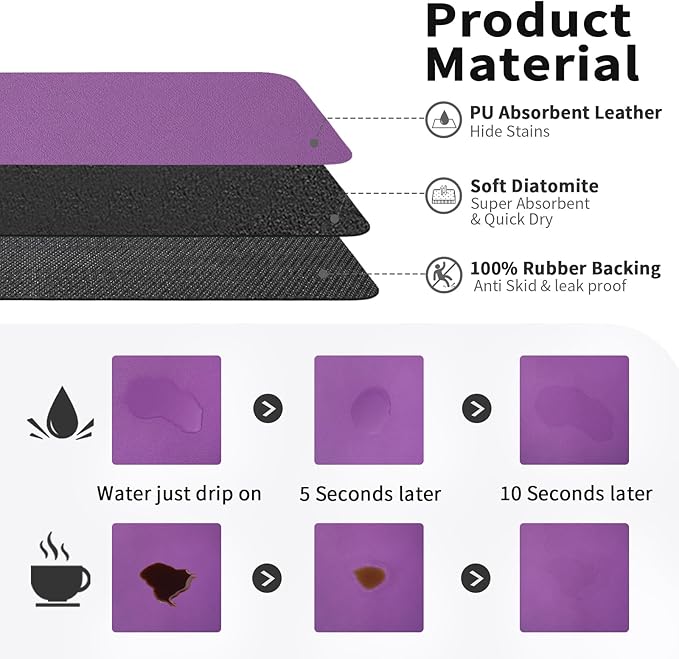 HotLive Coffee Mat - Absorbent Hide Stain Rubber Backed Dish Drying Mat for Kitchen Counter - Bar Mats for Countertops Accessories Fit Under Coffee Maker Espresso Machine - Image 2