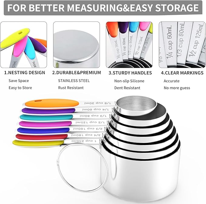 Magnetic Measuring Spoons Set and Measuring Cups Heavy Duty Stainless Steel Fits in Spice Jars for Baking & Cooking (14) - Image 4
