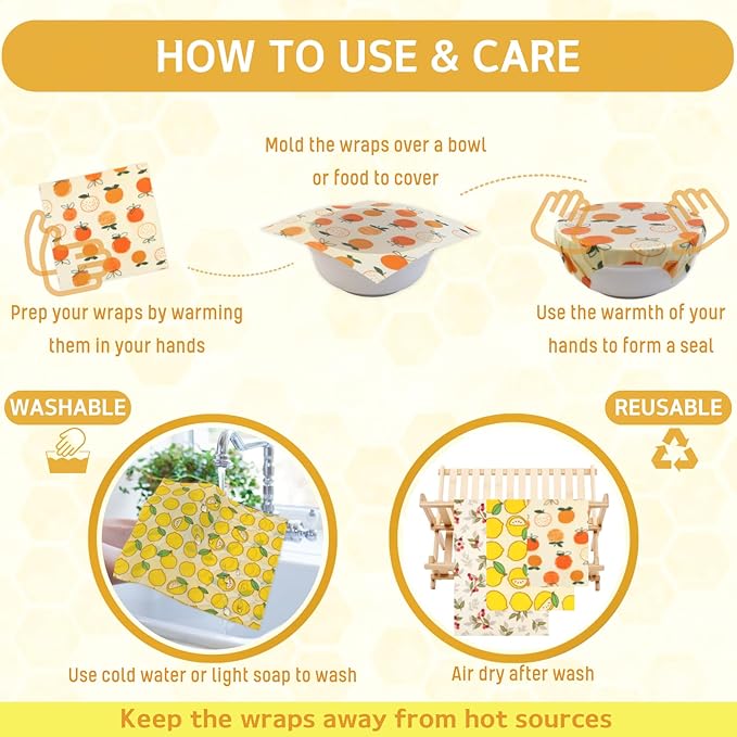 Reusable Beeswax Wrap - 9 Pack Beeswax Wraps for Food, Eco-Friendly Beeswax Food Wraps, Bread Sandwich Wrapper - Organic, Sustainable, Zero Waste, Reusable Plastic-Free Food Storage Wrap, 1XL, 3M, 5S - Image 4