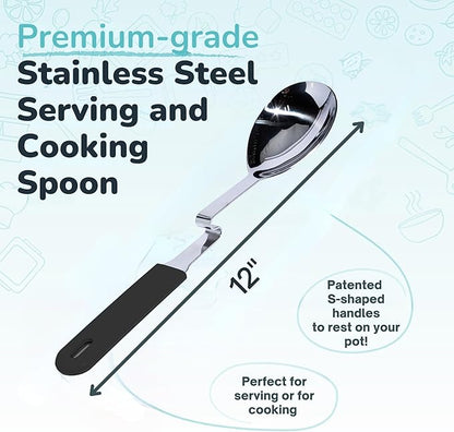 Souper Cubes + Lori Greiner No Mess Stainless Steel Cooking Spoon with Silicone Handle - Stainless Steel Serving Spoon No Mess Design Hooks on Side of Any Pot - Charcoal - Image 4