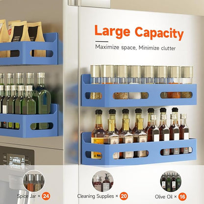 Sevenblue 4 Pack Strong Magnetic Spice Rack for Refrigerator, Multipurpose Magnetic Shelf for Fridge with 4 Hooks for kitchen and Bathroom Organization, Blue - Image 4