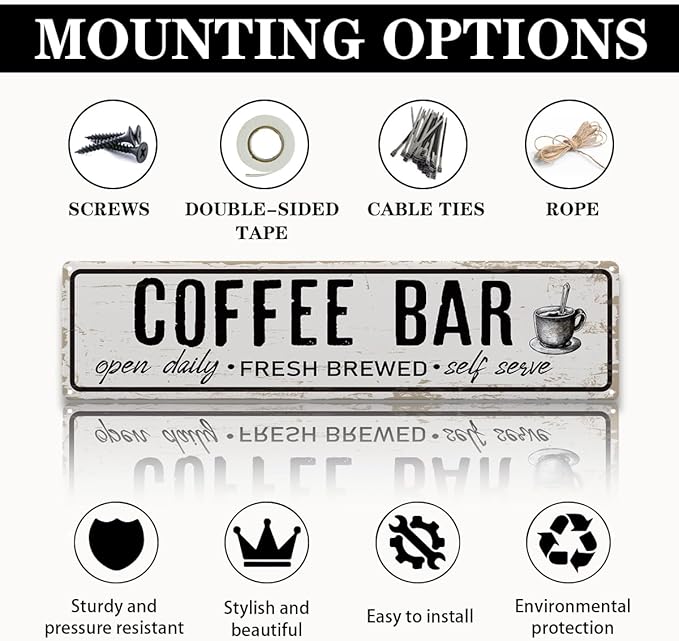 Coffee Bar Open Daily Sign, Retro Metal Tin Sign, Rustic Farmhouse Wall Decor, Coffee Bar Signs for Wall, Vintage Home Decor for Kitchen, Coffees Station Decors, Cafe Decors, 15.8x4 Inches - Image 3
