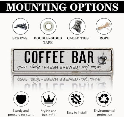 Coffee Bar Open Daily Sign, Retro Metal Tin Sign, Rustic Farmhouse Wall Decor, Coffee Bar Signs for Wall, Vintage Home Decor for Kitchen, Coffees Station Decors, Cafe Decors, 15.8x4 Inches - Image 3