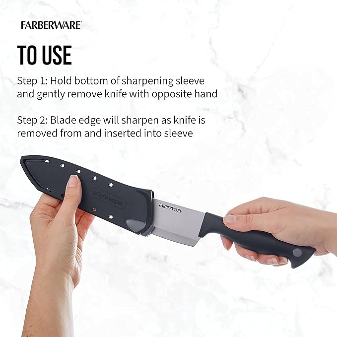 Farberware Edgekeeper 6-Inch Chef Knife with Self-Sharpening Blade Cover, High Carbon-Stainless Steel Kitchen Knife with Ergonomic Handle, Razor-Sharp Knife, Black - Image 5