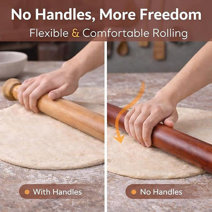 16.5 Inch French Rolling Pin, Wooden Dough Roller for Baking, Solid Wood Tapered Rolling Pin for Pizza, Pie Crust, Cookies, Pastry, Non-Stick, Easy Control Kitchen Baking Tool, African Rosewood