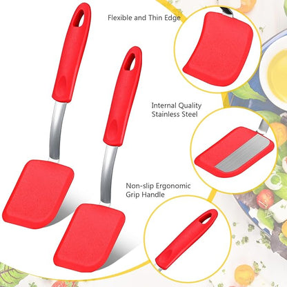 Silicone Cookie Spatula Turner 2 Pack Mini Brownie Spatula Flexible Kitchen Small Silicone Turner for Nonstick Cookware Heat Resistant No Scratch Flipper for Egg Pancake(Red) - Image 3