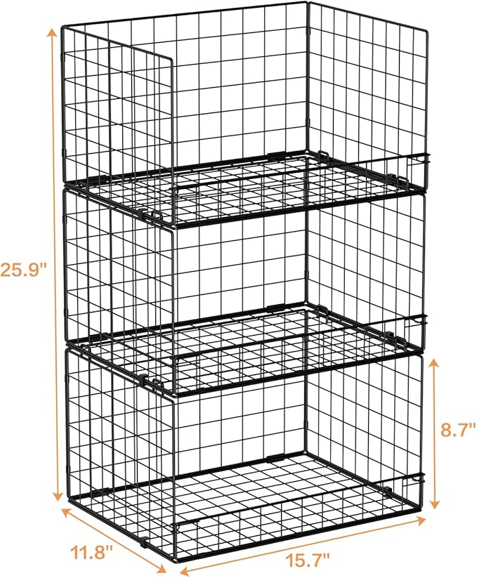Yociyoga 3-Tier Stackable Closet Organizers and Storage Shelves, Foldable Closet Shelf Organizer, Stackable Storage Bins Drawers for Closet Organizer System, Black(Patent No. 30022416) - Image 2