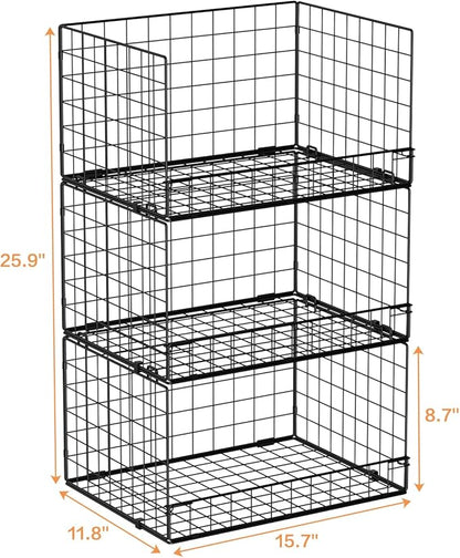 Yociyoga 3-Tier Stackable Closet Organizers and Storage Shelves, Foldable Closet Shelf Organizer, Stackable Storage Bins Drawers for Closet Organizer System, Black(Patent No. 30022416) - Image 2