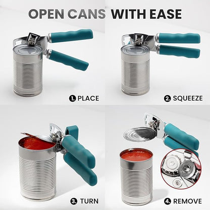 Zulay Kitchen Heavy Duty Stainless Steel Can Opener Manual with Bottle Opener - Rust Proof Manual Can Opener With Turn Knob & Comfy Soft Grip Handles - Emerald - Image 6