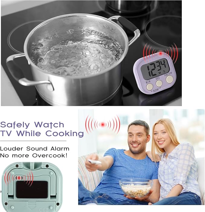 Weewooday 24 Pcs Digital Kitchen Timer Magnetic Timer Bulk On/Off Switch Minute Second Count up Countdown Loud Alarm for Exercise Cook Baking (Macaron Colors) - Image 6