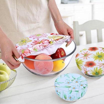 5 Pieces Bowl Covers Reusable, 5 Size Elastic Cloth Bowl Covers for Bread Proofing Stretch Food Covers Washable for Food Fruits Leftover (Daisy) - Image 3