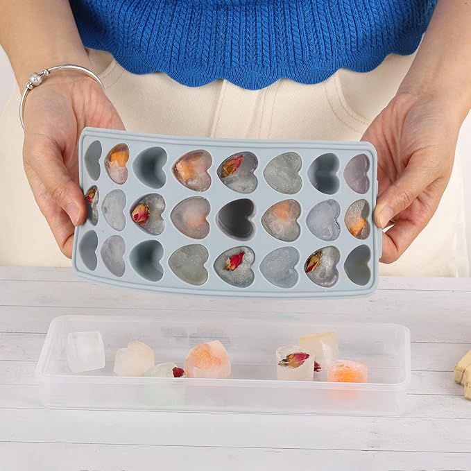 Heart Shaped Ice Cube Trays with Lid and Bins, Silicone Chocolate Mold, Easy Release Ice Trays, 24-Cavity Heart Molds for Ice Cubes, Gelatine, Baking and Candy - Image 4