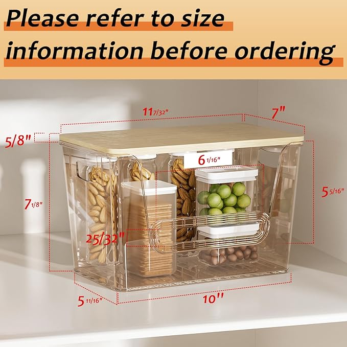 Delamu 2 Set Pantry Organizers and Storage, Trash Bag Holder Under Sink Organizer for 4-13 Gal Bags, Trash Bag Dispenser with Bamboo Top for Onion, Potato, Garlic, Clear (11-7/32"L*7" W*7-1/8"H) - Image 2