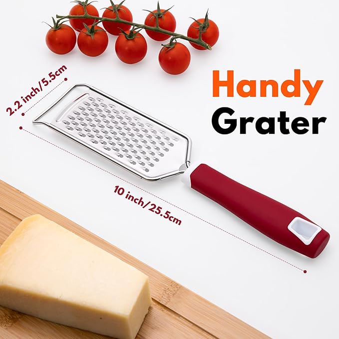 Rainspire Professional Cheese Graters for Kitchen Stainless Steel Handheld, Metal Lemon Zester Grater With Handle For Cheese, Chocolate, Spices, Kitchen Gadgets Tools, Soft Grip Handle (Red) - Image 2
