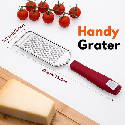 Rainspire Professional Cheese Graters for Kitchen Stainless Steel Handheld, Metal Lemon Zester Grater With Handle For Cheese, Chocolate, Spices, Kitchen Gadgets Tools, Soft Grip Handle (Red) - Image 2