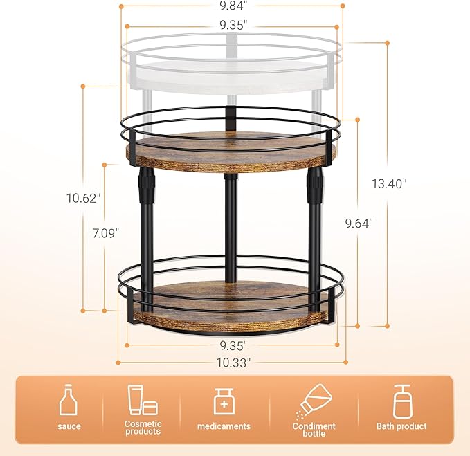 Across-Star Lazy-Susan-Organizer-Spice-Rack, Rotating Spice Organizer For Cabinet Pantry, Seasoning Holder Spice Shelf With Adjustable Height, Kitchen Counter Shelf Countertop Organizer - Image 5