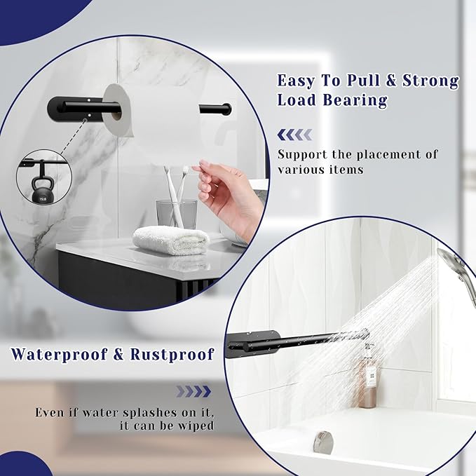 Paper Towel Holder, Self Adhesive or Drilling Paper Towel Holder Under Cabinet, Stainless Steel Black Paper Towel Holders Wall Mount for Kitchen, Bathroom, Sink, Pantry, Fridge - Image 4