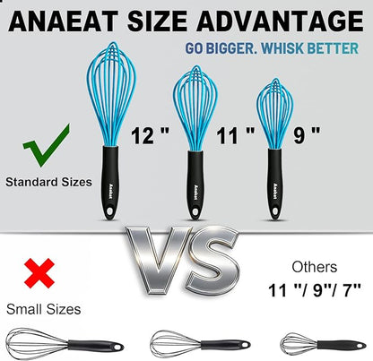 Anaeat Silicone Balloon Whisk, Perfect for Non-Stick Cookware, Milk and Egg Beater Blender, Heat Resistant Kitchen Whisks for Whisking, Cooking, Baking, Beating, Frothing & Stirring (Blue) - Image 5