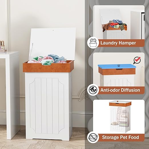 Function Home Trash Can Cabinet, 13 Gallon Kitchen Garbage Can, Wood Recycling Trash Bin, Freestanding Dog Proof Trash Can, Farmhouse Trash Cabinet with Lid for Home Kitchen Bathroom, White - Image 9