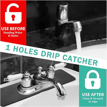 Tioncy 2 Pcs Faucet Mat Sink Splash Guard Oval-hole Oval Splash Pad for Kitchen Sink Oval Base Diatomite Faucet Mat for Bathroom Absorbent Mat Splatter Screens(Dark Gray, Black)