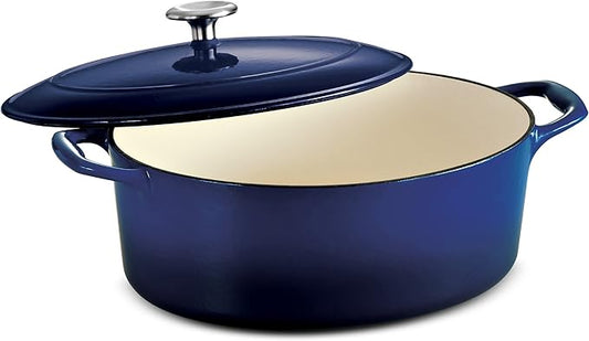 Tramontina Enameled Cast Iron Oval Dutch Oven Pot with Lid, Large 5.5-quart, Blue by Tramontina