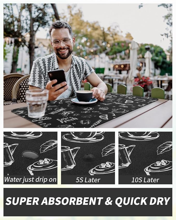 AMOAMI Coffee Mat Hide Stain Rubber Backed Absorbent Dish Drying Mat for Kitchen Counter - Fits Under Coffee Maker & Espresso Machine (16X24, Ink) - Image 4