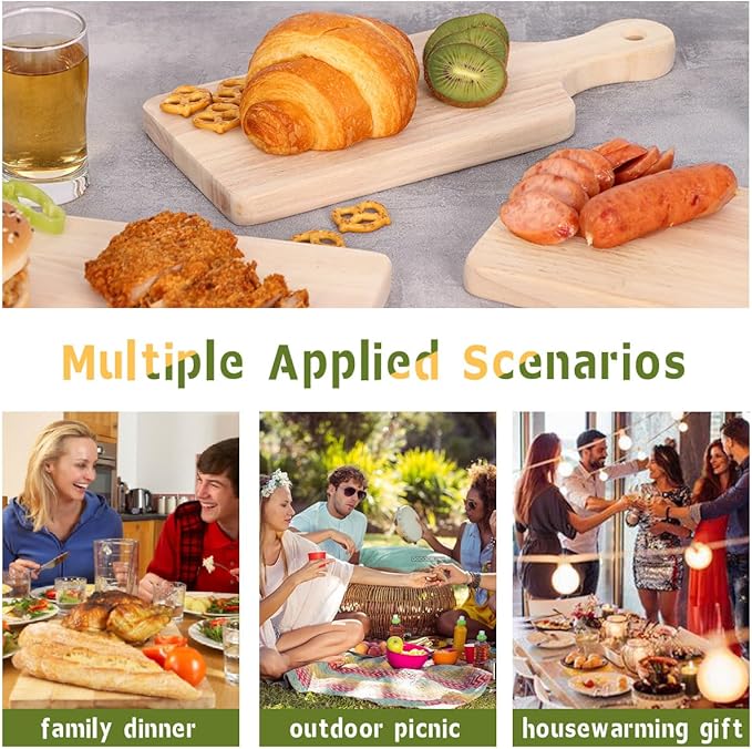 LZMS 4-Pack 13"x 5 1/2" Small Wood Serving Boards Set | Unfinished Wood Crafts with Handle | Mini Wooden Cutting Boards Bulk for Charcuterie,Cheese,Meat,Bread,Vegetabes & Fruits