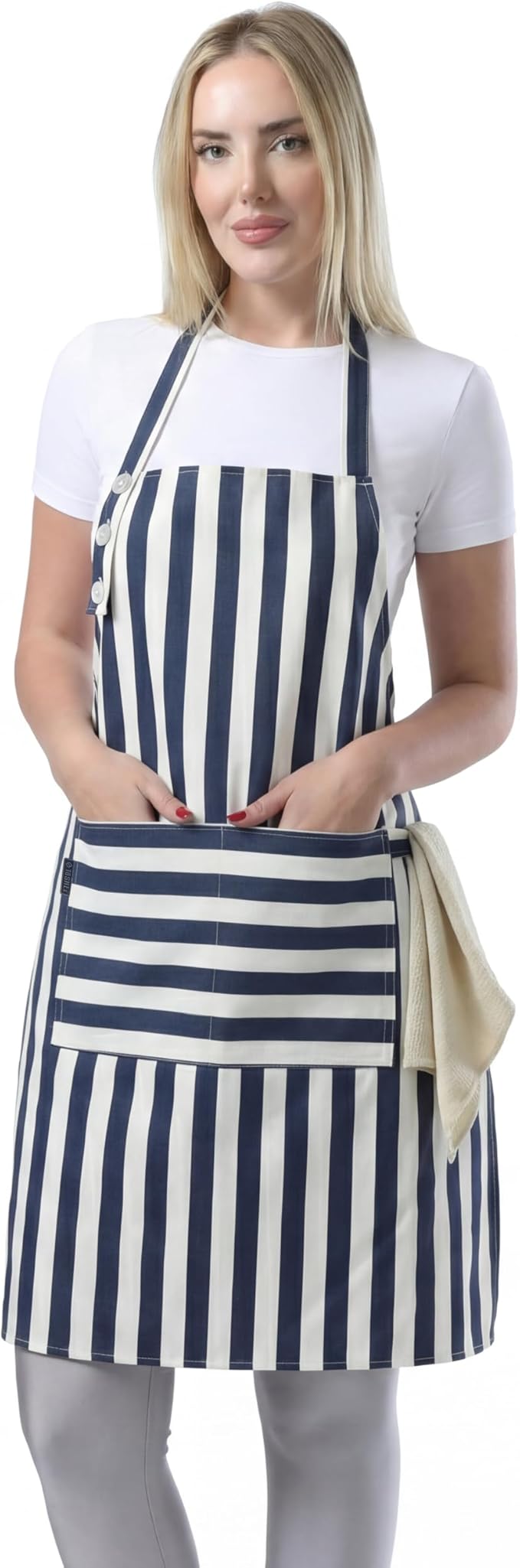 TOSHEX Kitchen Apron Waterdrop Resistant Cotton Apron with adjustable Aprons for Women with Pockets Cooking Apron Chef Apron for Men (1, Navy Blue)