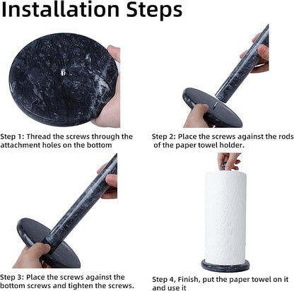 Natural Marble Paper Towel Holder for Kitchen Countertop - 2.6 lbs Heavy Duty Weighted Base for One-Handed Tearing -Fits Extra-Large & Jumbo Rolls - Elegant Modern Design with Ball Top - Black