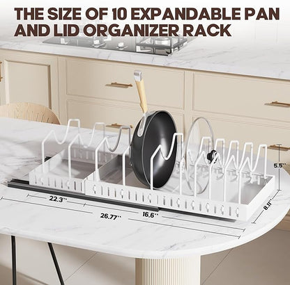 Pull Out Pots and Pans Organizer Under Cabinet, Expandable Sliding Lid Holder and Pan Rack for Kitchen, Slide Out inside Cabinet for Pot Lid, Bakeware, Dishes, 10 Adjustable Dividers, 2 Pack White - Image 3