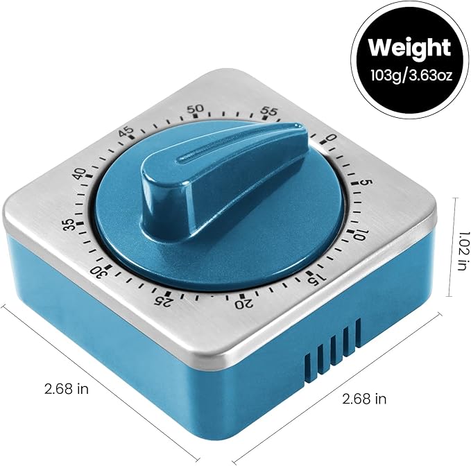 Kitchen Timers for Cooking, Chef Cooking Timer Clock with Loud Alarm,100% Mechanical Desk Timer - No Batteries Required -Magnetic Back, Exquisite Stainless Steel Body -Countdown Reminder Magnetic-Blue - Image 2