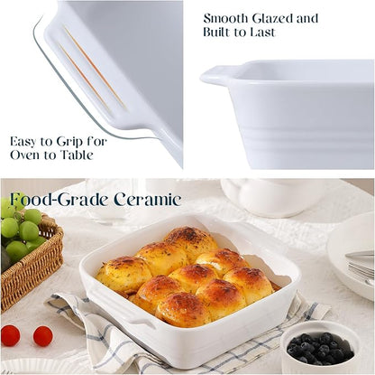 DOWAN 8x8 Baking dish, Square Baking Pan, Ceramic Casserole Dishes for Oven, Cake Pan with Handle, for Brownie, Lasagna, Casserole, 2 Quart, Home Gift, Bright White - Image 5