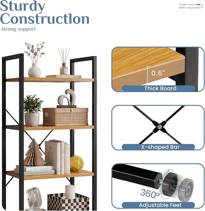 DUMOS 4 Tiers Bookshelf, Classical Book Shelf, Tall Display Shelves in Living Room/Home/Office, Storage Organizer for CDs/Books/Movies, Wood - Image 5