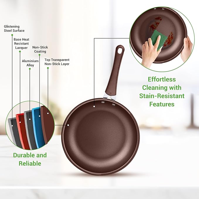 NutriChef 14-Piece Nonstick Brown Cookware Set - Scratch-Resistant Kitchen Pots and Pans with Lids & Utensils, For All Cooktops - NCCW14SBR - Image 6