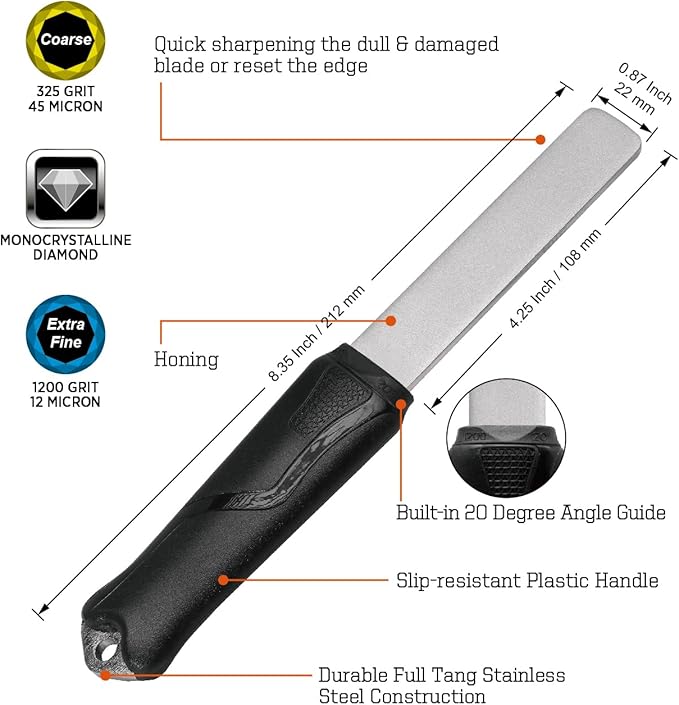 SHARPAL 121N Dual-Grit Diamond Sharpening Stone File Garden Tool Knife Sharpener Coarse 325 / Extra Fine 1200 Grit for Lawn Mower Blade, Axe, Hatchet, Hedge Shears, Chisels, Drills Mothers Day Gifts - Image 2