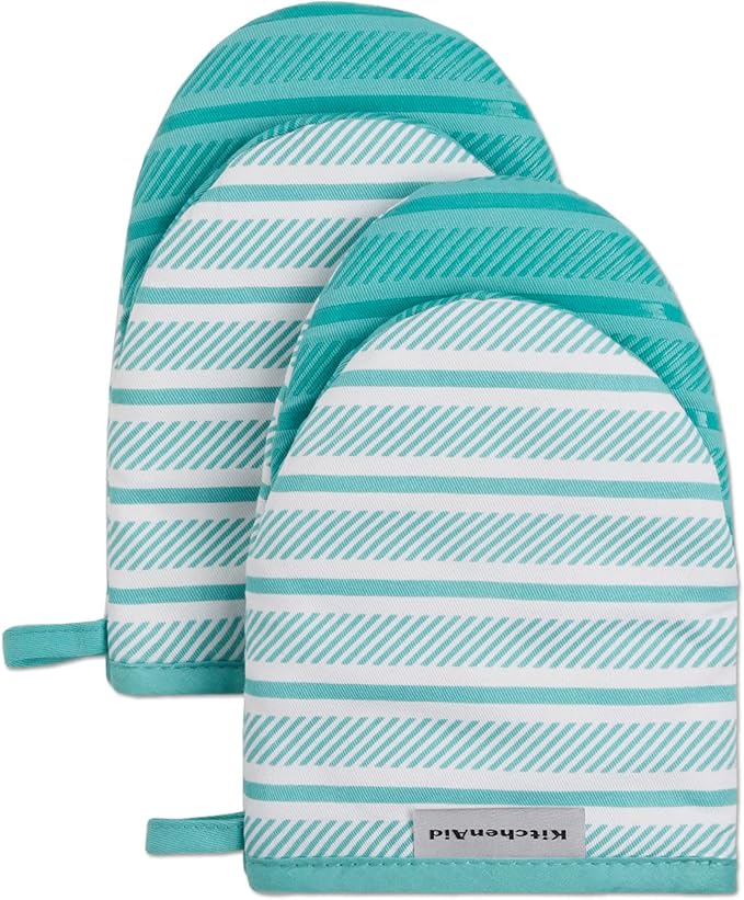 KitchenAid Albany Mini Oven Mitt 2-Pack Set, Aqua Sky, 5.5"x8" by KitchenAid