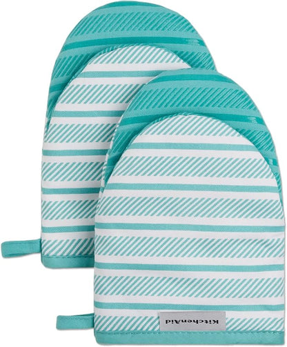 KitchenAid Albany Mini Oven Mitt 2-Pack Set, Aqua Sky, 5.5"x8" by KitchenAid